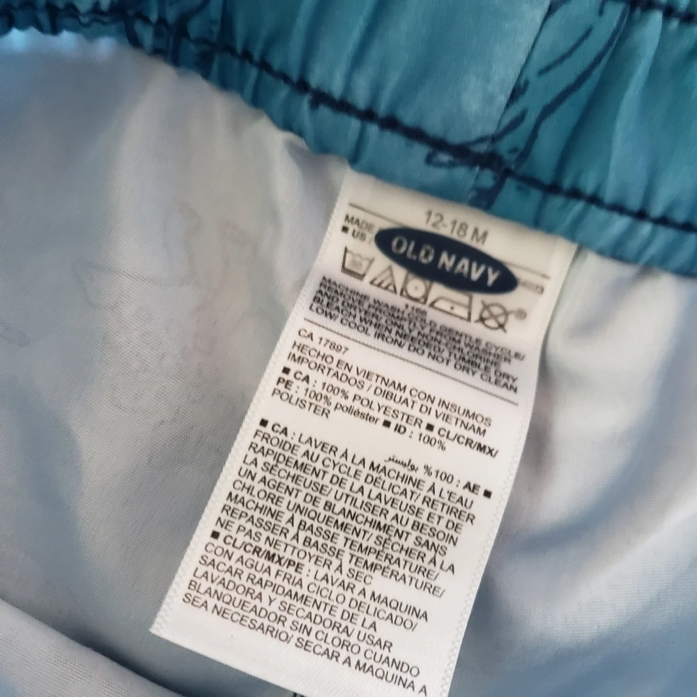 Old Navy Baby Boy 12-18 Months Blue Tie Dye Dinosaur Print Swim Trunks